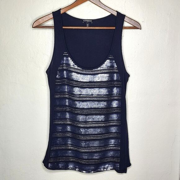 Express Black Sequin Shell Tank Sleeveless Shirt Women's Size Small - Picture 1 of 4